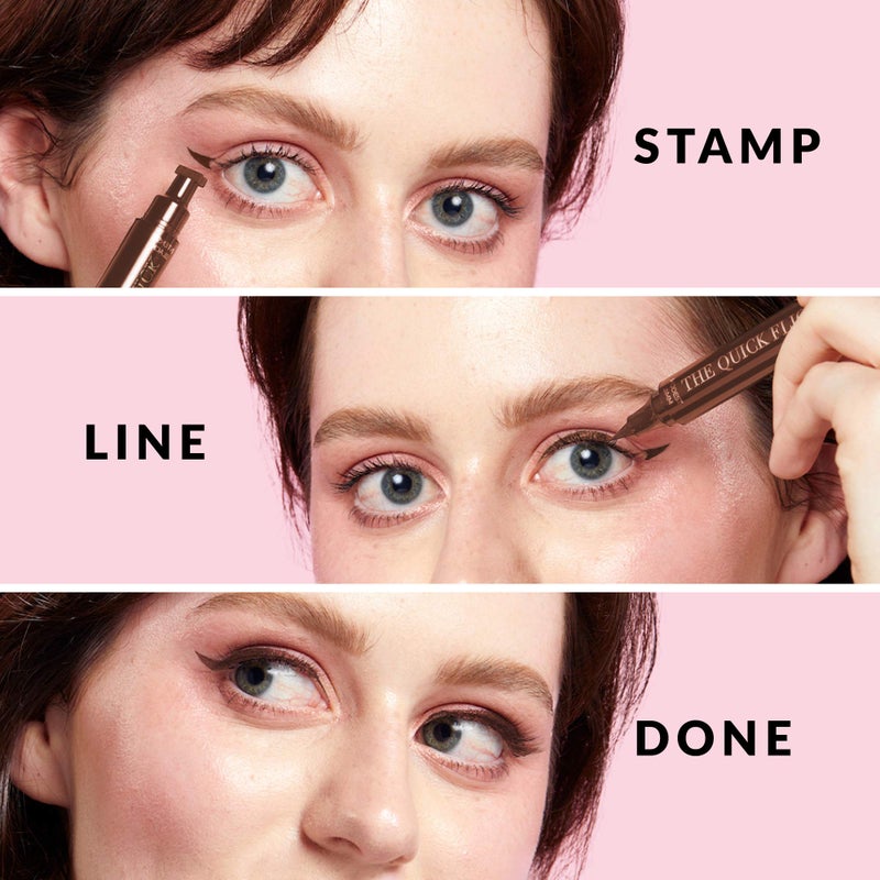 The Quick Flick Winged Eyeliner Stamp â€“ Waterproof & Smudge Proof Vegan Cat Eye Stamp Eyeliner â€“ 4mm Thick Winged Stamp & 10mm Modest Felt-Tip Liquid Hypoallergenic Eyeliner Pen (Hot Fudge-2 Pen) - Image 2